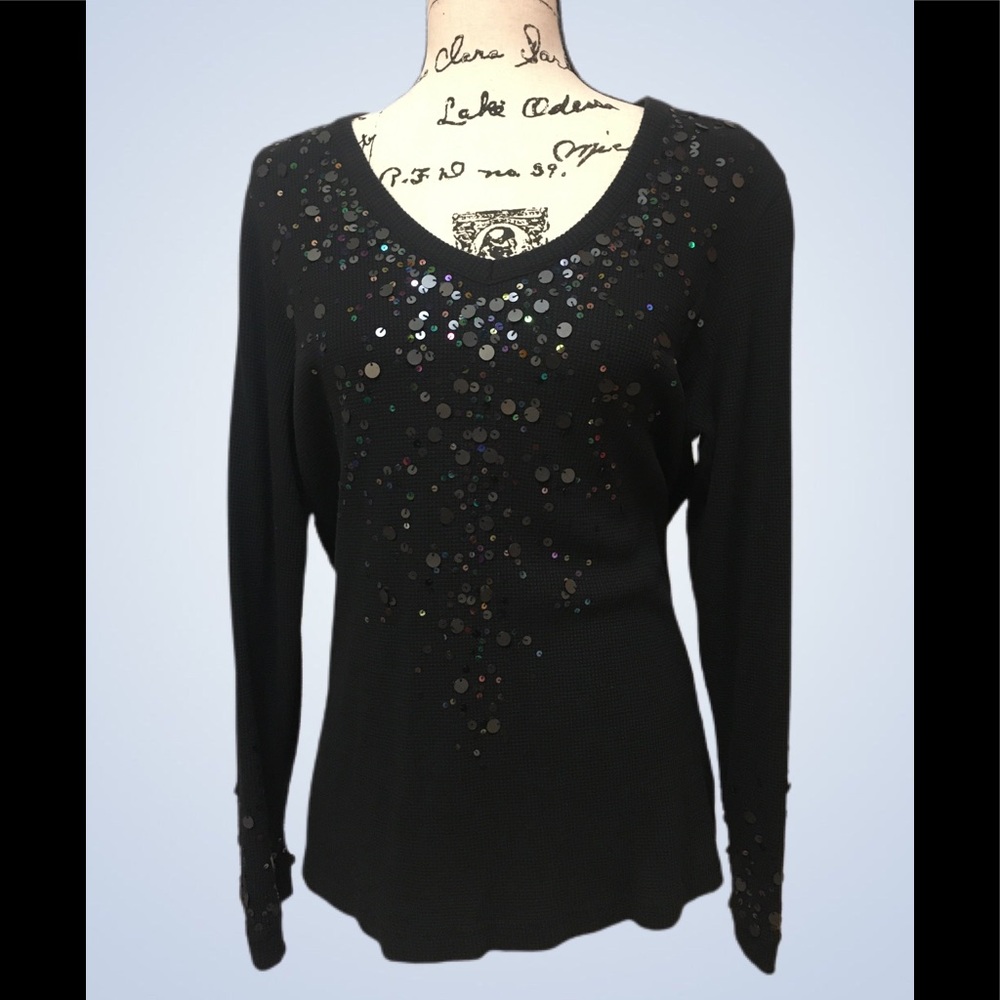 Black Quacker Factory fancy long sleeve top with embellished detail